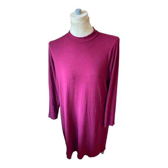 Eileen Fisher Large Berry Turtleneck Long Sleeve Shift Viscose Stretch Dress - Picture 1 of 6